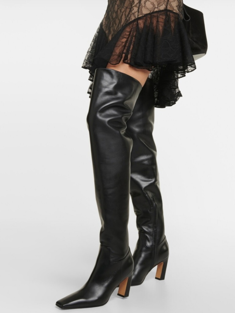 KHAITE Black Leather Marfa Over-The-Knee Square Toe Block Heel Boots